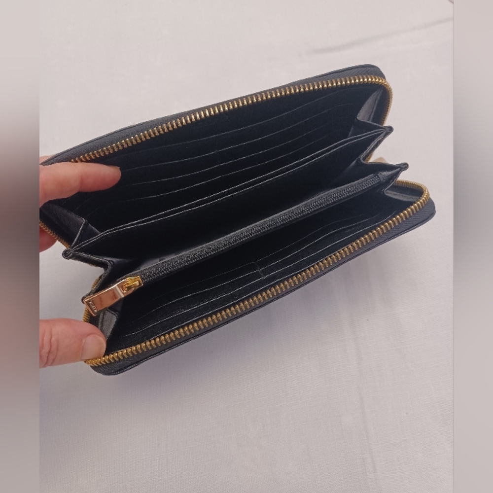 Furla Black Saffiano Zip Wallet with Gold Accents - Picture 3 of 6